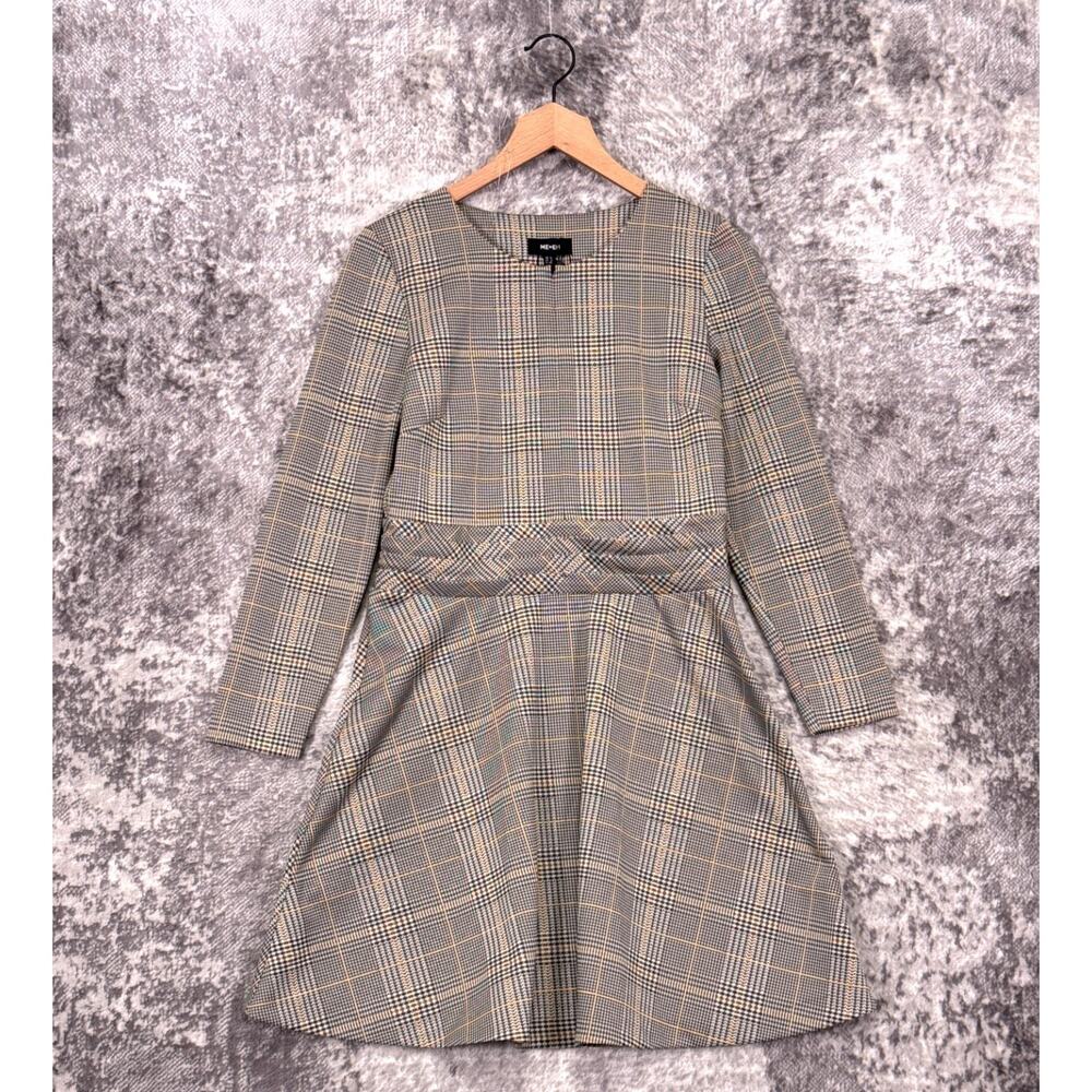 New ME+EM Dress US 8 Womens Plaid Knit Long Sleeve Mini Academia